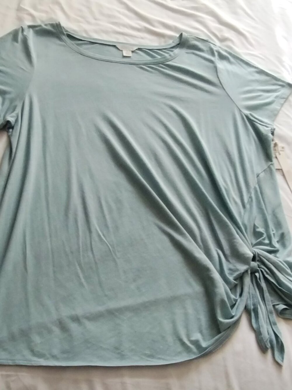 CASLON Light Blue Short Sleeve Slightly SHEER Scoop Neck KNOTTED TEE Sz 3X